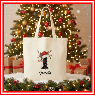 Bolsa Tote Chapéu de Papai Noel com Galhada de Natal da Famíl