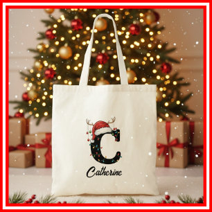 Bolsa Tote Chapéu de Papai Noel com Galhada de Natal da Famíl
