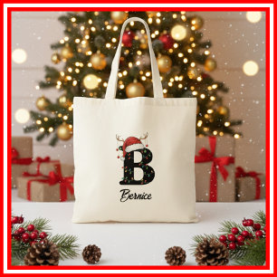 Bolsa Tote Chapéu de Papai Noel com Galhada de Natal da Famíl
