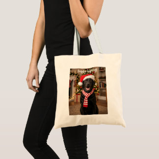 Bolsa Tote Chapéu de Papai Noel do Labrador Preto Feliz Natal