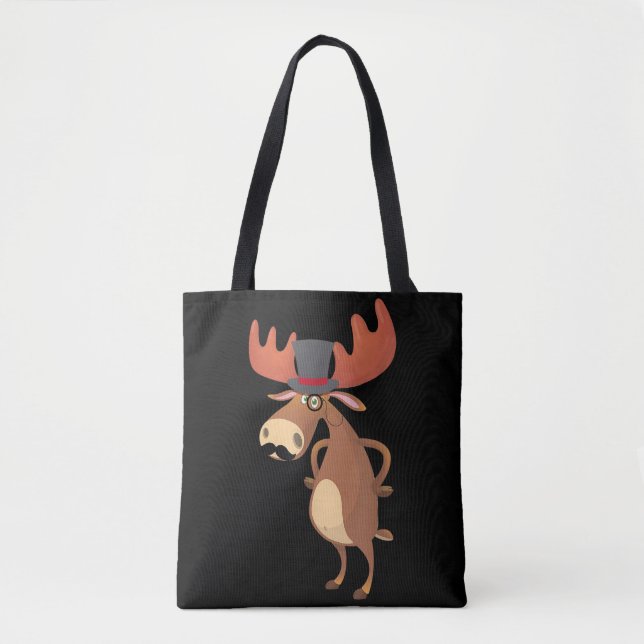Bolsa Tote Chapéu de Renas Engraçado Bigode Amante de Animais (Frente)