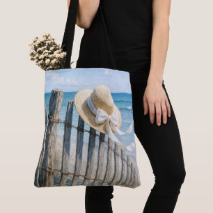 Bolsa Tote Chapéu de Verão em uma Estaca de Cerca