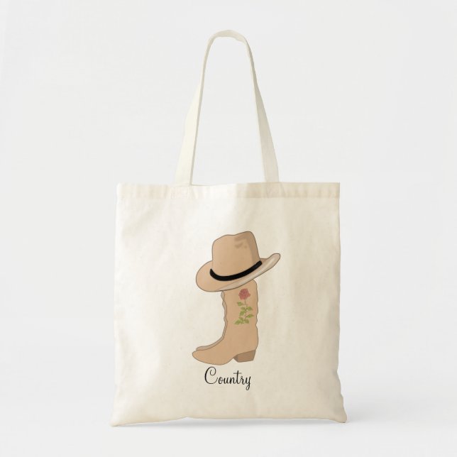 Bolsa Tote Chapéu e Botas Bege Country com Flor (Frente)