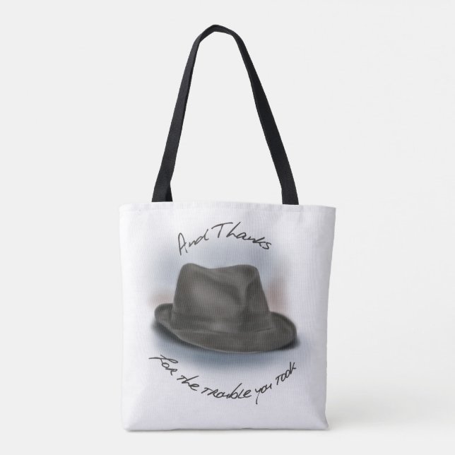 Bolsa Tote Chapéu pintado de Fedora para Leonard. (Verso)