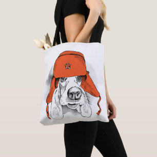 Bolsa Tote Chapéu vermelho de Basset Hound Ushanka
