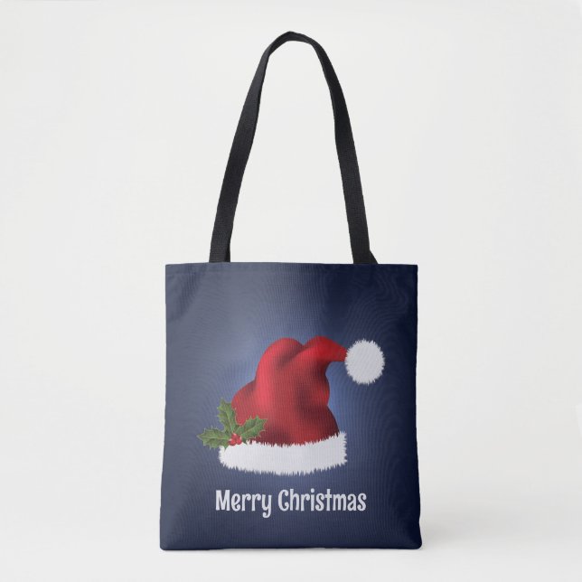 Bolsa Tote Chapéu Vermelho de Papai Noel com Azevinho de Nata (Frente)