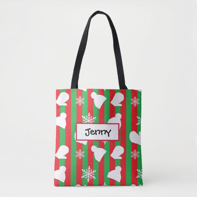 Bolsa Tote Chapéus de inverno, Mittens de Natal e Floco de Ne (Frente)