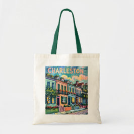 Bolsa Tote Charleston Rainbow Row SC Colorful Van Gogh Retro
