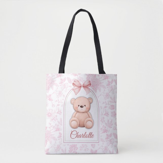 Bolsa Tote Charlotte | Design de Enfermeiro de Urso Rosa Pers (Frente)