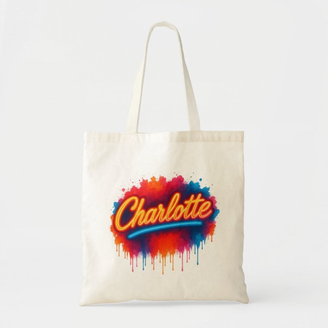 Bolsa Tote Charlotte Neon Script - Design de abertura de arte (Frente)