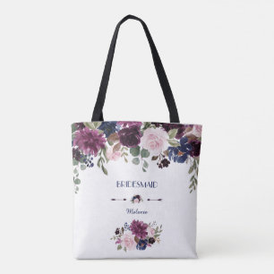 Bolsa Tote Charm Lavanda Blue Floral Bloom Bridesmaid