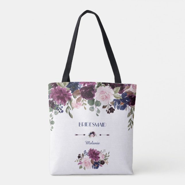 Bolsa Tote Charm Lavanda Blue Floral Bloom Bridesmaid (Verso)