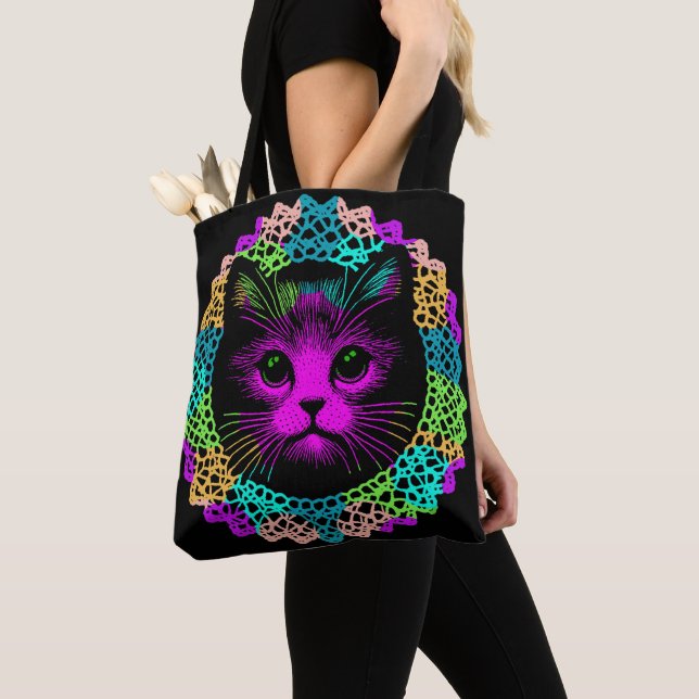 Bolsa Tote Charmante Katze im Spitzenmuster  (Close Up)