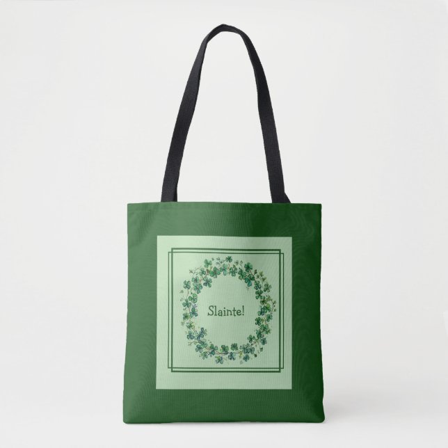 Bolsa Tote Charme Celta: Muro de Shamrock & Bênção Gaélica (Frente)