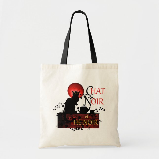 Bolsa Tote Chat Noir et Thé Noir, Black Cat Tea (Frente)