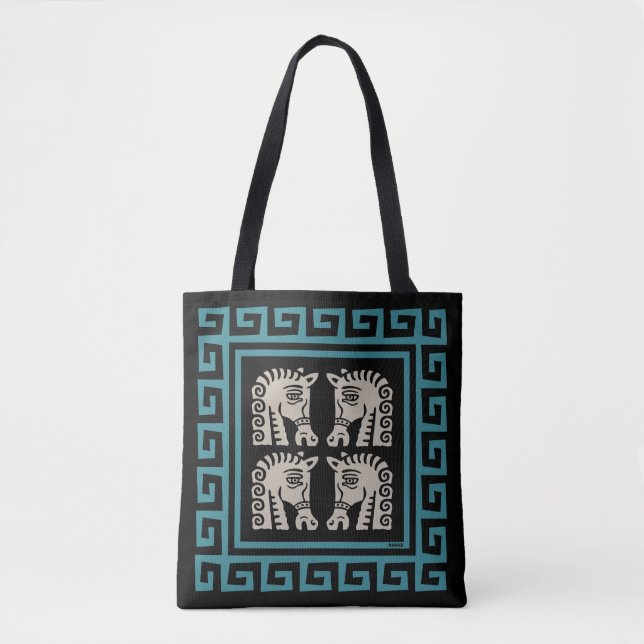 Bolsa Tote Chave grega de meio século com cavalos (Frente)