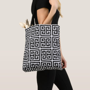 Bolsa Tote Chave grega em preto e branco