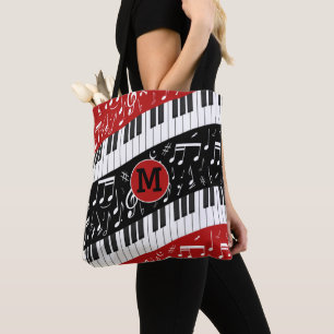 Bolsa Tote Chaves de piano e notas musicais da curva monográf