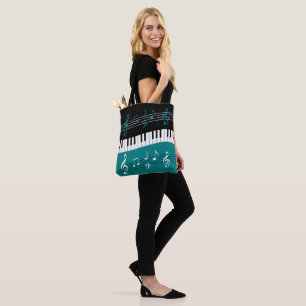 Bolsa Tote Chaves e Notas do Piano Preto-Teal na moda