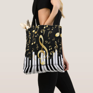 Bolsa Tote Chaves elegantes do piano da nota da música