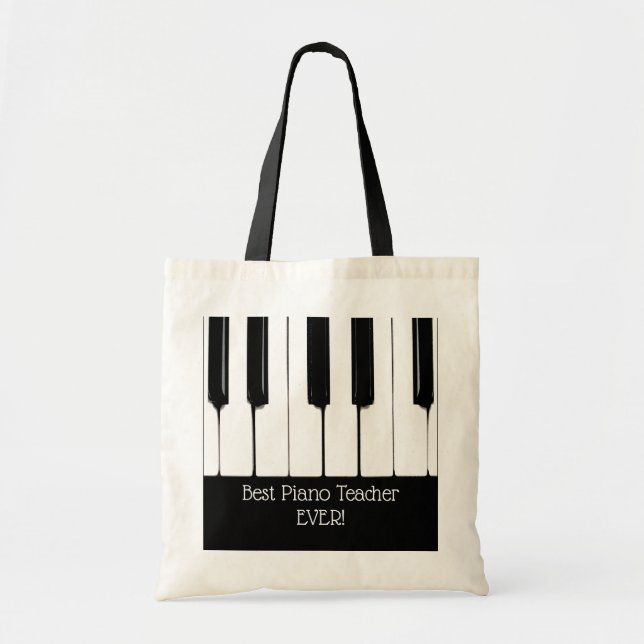 Bolsa Tote Chaves para Piano Pretas e Brancas Personalizadas (Frente)