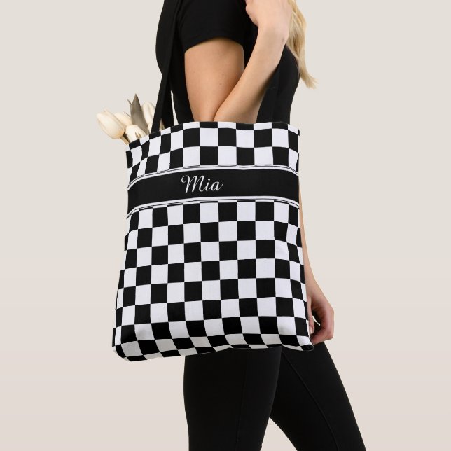 Bolsa Tote Checkerboard preto e branco ID148 (Close Up)