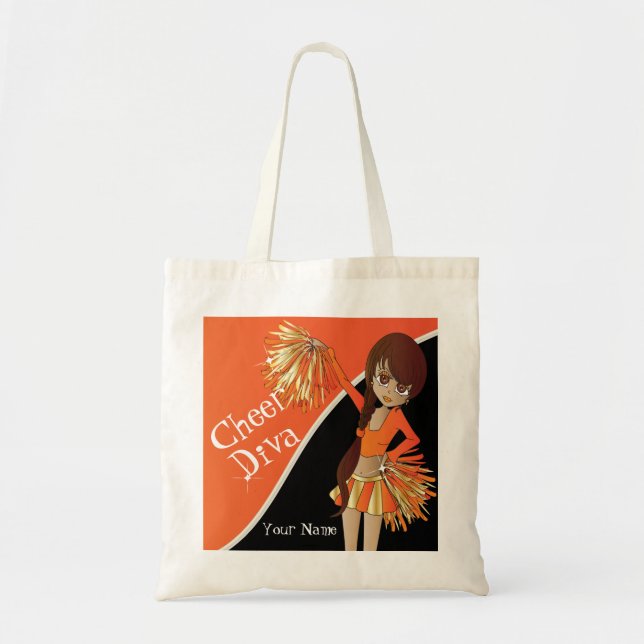 Bolsa Tote Cheer Diva Orange Cheerleader | DIY Name (Frente)