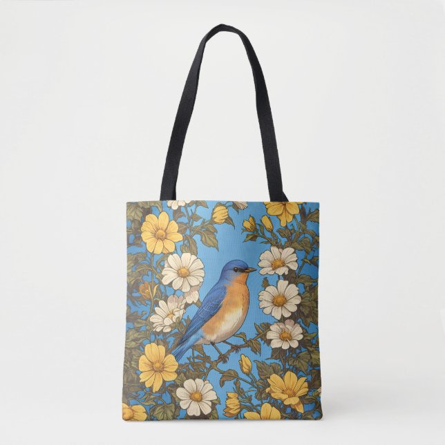 Bolsa Tote Cheerful Eastern Bluebird Yellow and White Flowers (Frente)