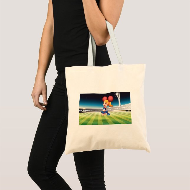 Bolsa Tote Cheerleader bonito em campo desportivo (Criador carregado)