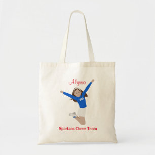 Bolsa Tote Cheerleader do cabelo de Brown em azul e em branco