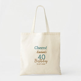 Bolsa Tote Cheers 40th birthday name date brown turquoise sim