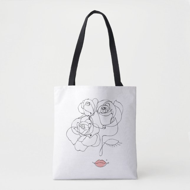 Bolsa Tote Chefe De Arte De Flores, Mulher De Arte De Linha C (Frente)