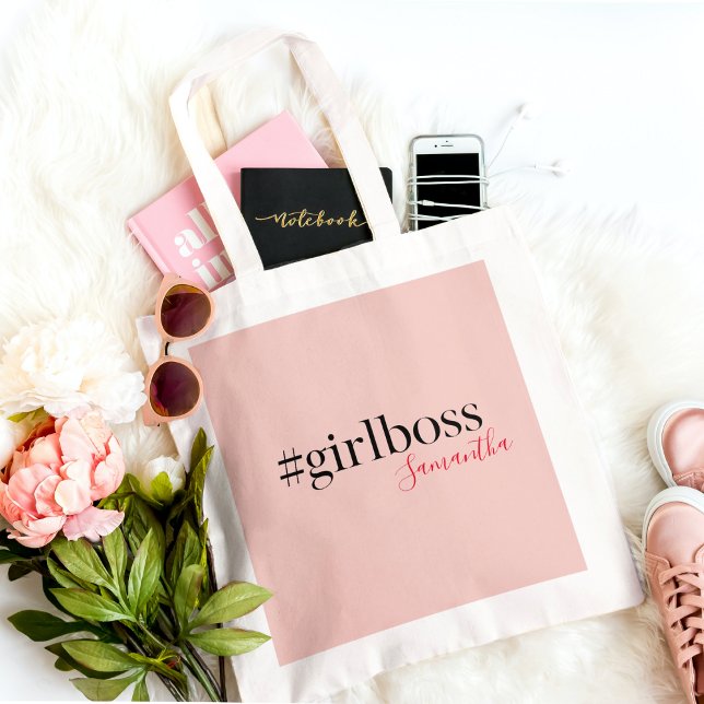 Bolsa Tote Chefe e Nome da Menina Rosa Moderna | melhor prese (Criador carregado)