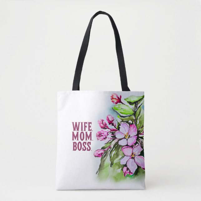 Bolsa Tote Chefe Mãe Esposa, Flores Rosa (Frente)