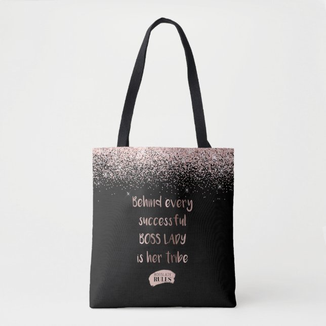 Bolsa Tote Chefe Motivacional Lady Rosa Dourada Glitter Girly (Frente)