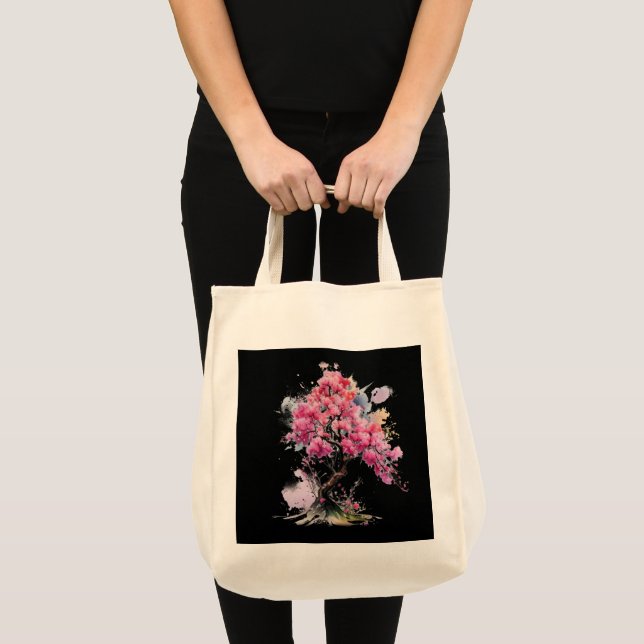 Bolsa Tote Cheio Bloomia Sakura Cerejeira Flor Árvore Aquarel (Frente (produto))
