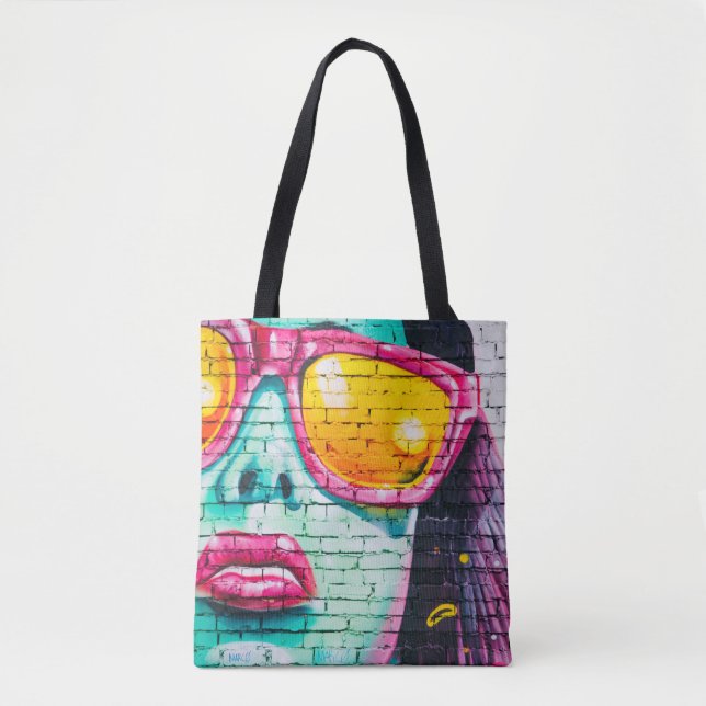 Bolsa Tote cheio com face azul com coração (Frente)