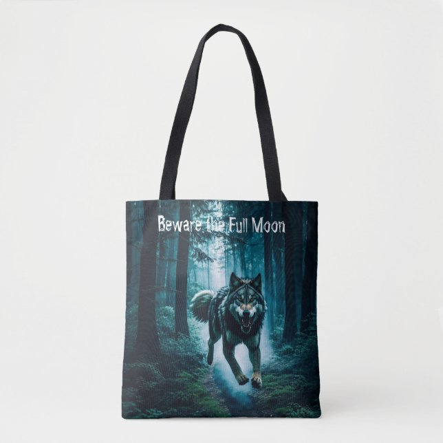 Bolsa Tote Cheio Feral Wolf Halloween (Frente)