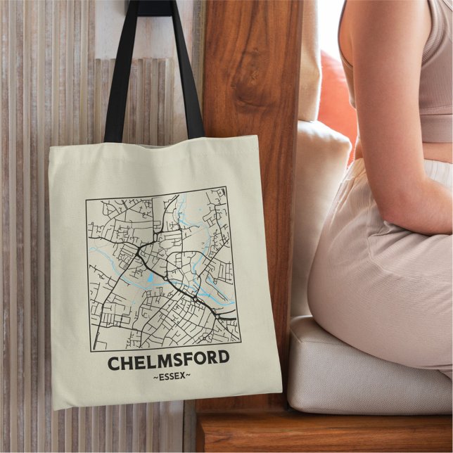 Bolsa Tote Chelmsford, Essex City Map Tote Bag (Criador carregado)