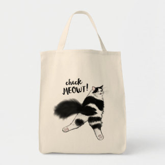 Bolsa Tote Cheque Meowt! Negra e Branca Engraçados