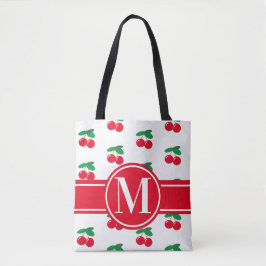 Bolsa Tote Cherries Fruta Red Patterno Monograma WhiteTote Ba