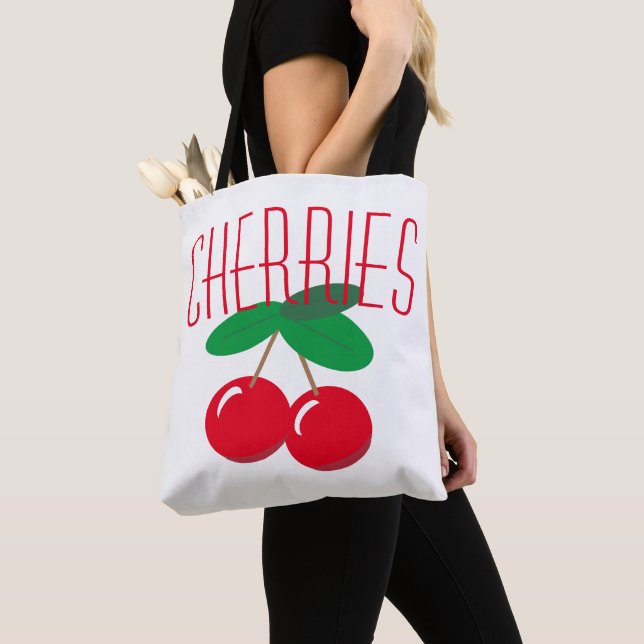 Bolsa Tote Cherries Fruta Red White (Close Up)