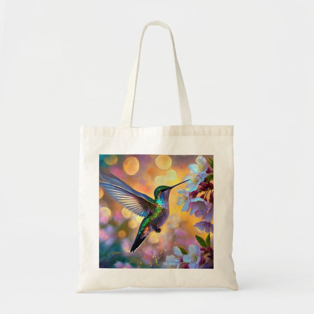 Bolsa Tote Cherry Blossom Fantasy Hummingbird (Frente)