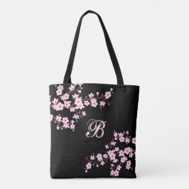 Bolsa Tote Cherry Blossom | Preto Cor-de-Rosa Floral Personal