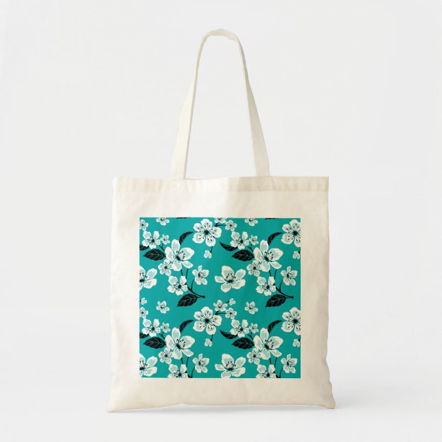 BOLSA TOTE CHERRY BLOSSOM - SAKURA (TEAL) (Frente)