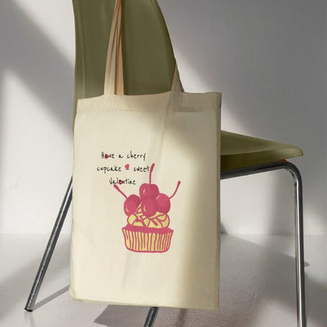 Bolsa Tote Cherry Cupcake Valentine – Hand-Drawn Dessert (Criador carregado)