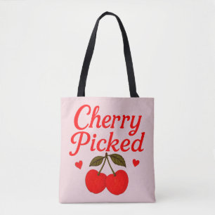 Bolsa Tote Cherry Picted Hearts Romantic Cottagecore Rosa