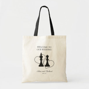 Bolsa Tote Chess King and Queen Pieces Wedding Design