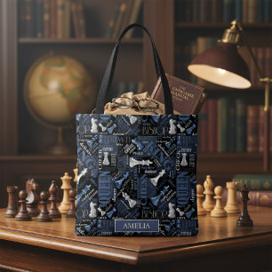 Bolsa Tote Chess Termos e peças Prata e Blue ID784
