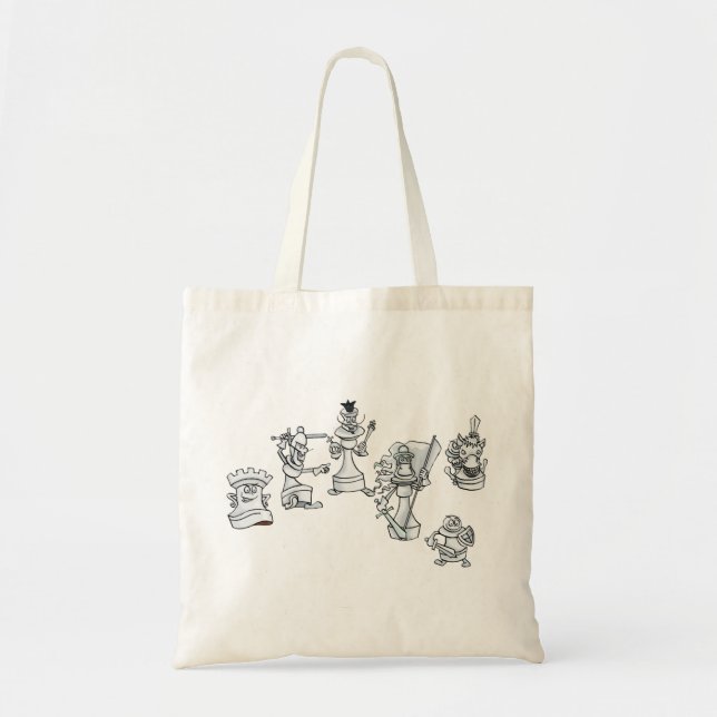 Bolsa Tote Chessmen Branco pronto para a Guerra (Frente)